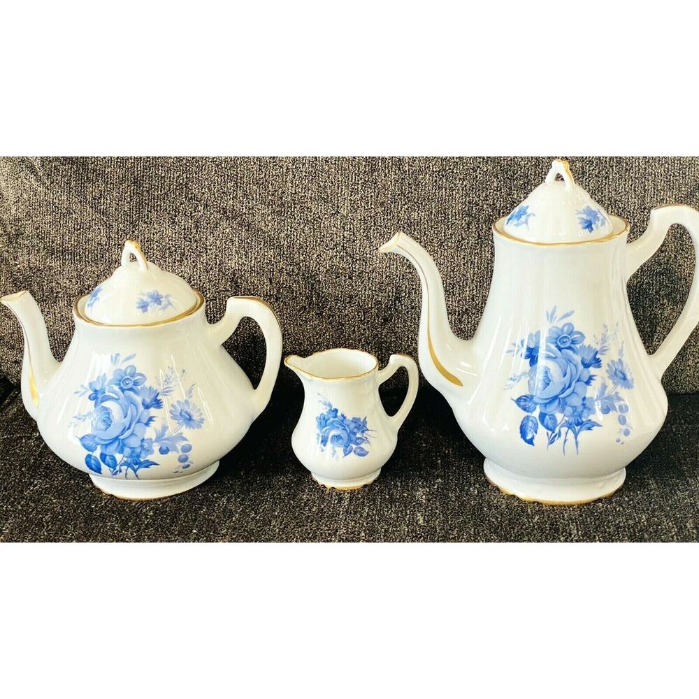 Antique Porcelaine De France Tea Pot Coffee Pot and Creamer Set of 3